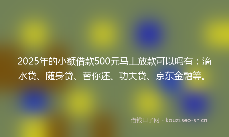 2025年的小额借款500元马上放款可以吗有：滴水贷、随身贷、替你还、功夫贷、京东金融等。