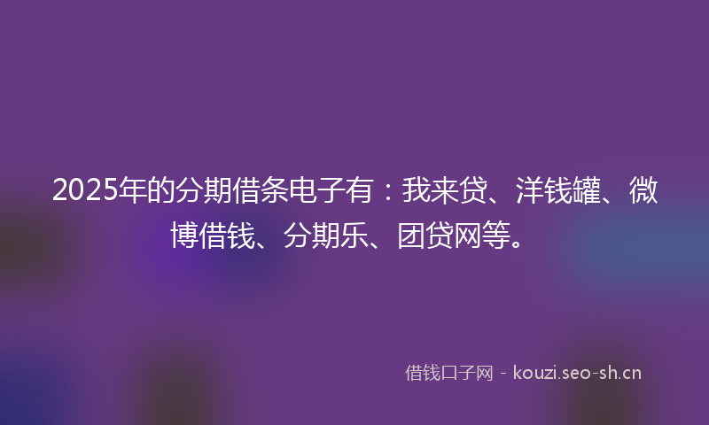 2025年的分期借条电子有：我来贷、洋钱罐、微博借钱、分期乐、团贷网等。
