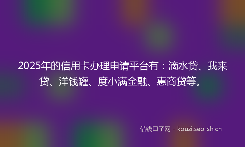 2025年的信用卡办理申请平台有：滴水贷、我来贷、洋钱罐、度小满金融、惠商贷等。