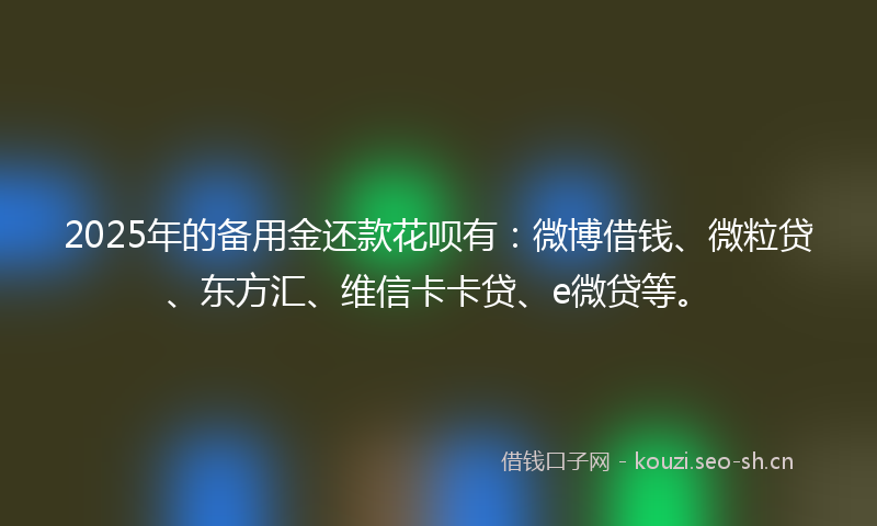 2025年的备用金还款花呗有：微博借钱、微粒贷、东方汇、维信卡卡贷、e微贷等。