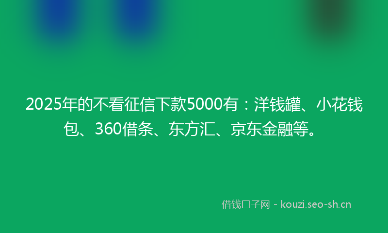 2025年的不看征信下款5000有：洋钱罐、小花钱包、360借条、东方汇、京东金融等。