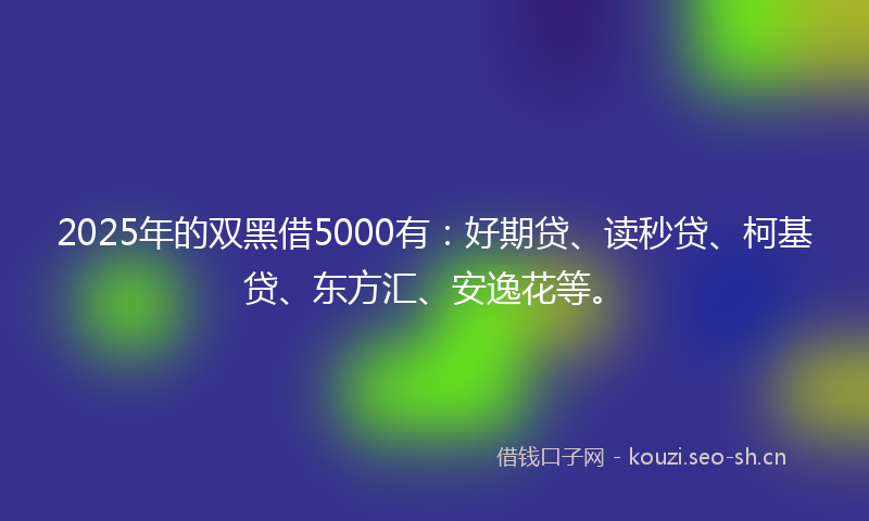 2025年的双黑借5000有：好期贷、读秒贷、柯基贷、东方汇、安逸花等。