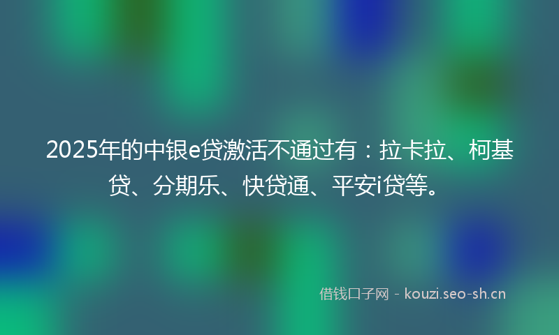 2025年的中银e贷激活不通过有：拉卡拉、柯基贷、分期乐、快贷通、平安i贷等。