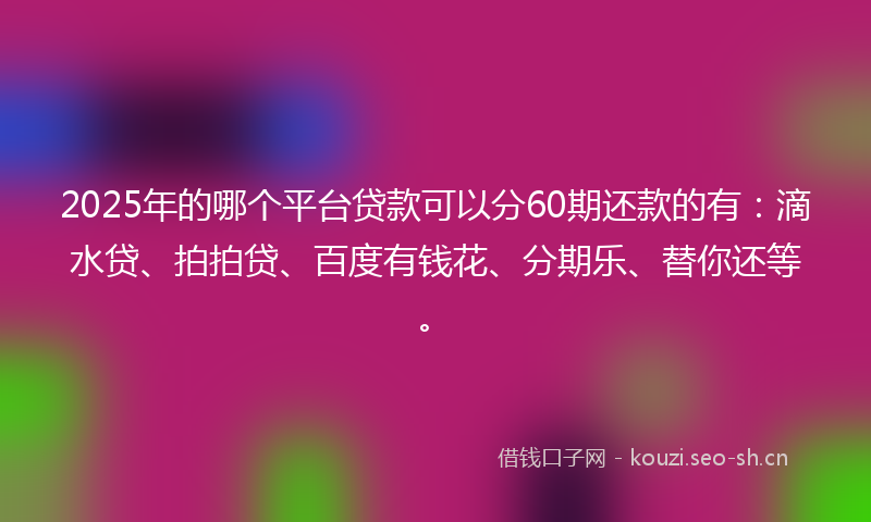 2025年的哪个平台贷款可以分60期还款的有：滴水贷、拍拍贷、百度有钱花、分期乐、替你还等。