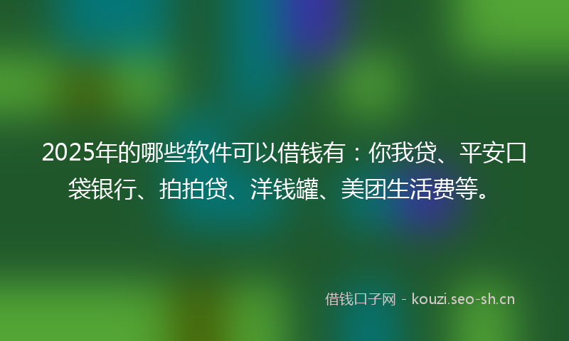 2025年的哪些软件可以借钱有：你我贷、平安口袋银行、拍拍贷、洋钱罐、美团生活费等。