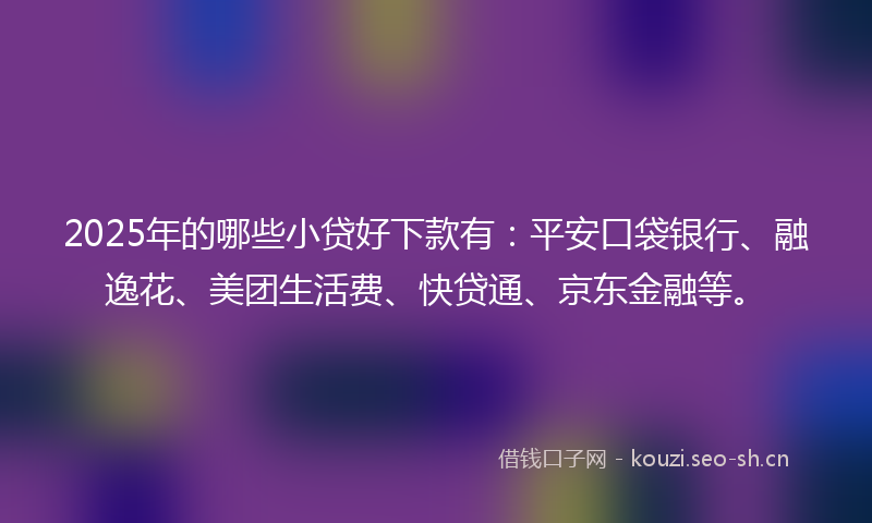 2025年的哪些小贷好下款有：平安口袋银行、融逸花、美团生活费、快贷通、京东金融等。