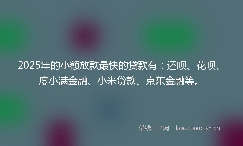 2025年的小额放款最快的贷款有：还呗、花呗、度小满金融、小米贷款、京东金融等。