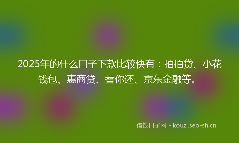 2025年的什么口子下款比较快有：拍拍贷、小花钱包、惠商贷、替你还、京东金融等。