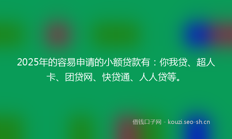 2025年的容易申请的小额贷款有：你我贷、超人卡、团贷网、快贷通、人人贷等。