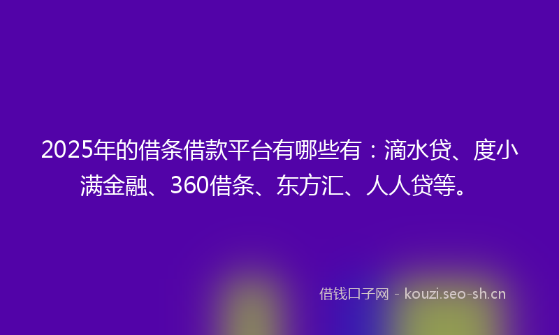 2025年的借条借款平台有哪些有：滴水贷、度小满金融、360借条、东方汇、人人贷等。