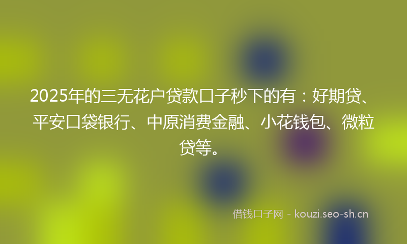 2025年的三无花户贷款口子秒下的有：好期贷、平安口袋银行、中原消费金融、小花钱包、微粒贷等。