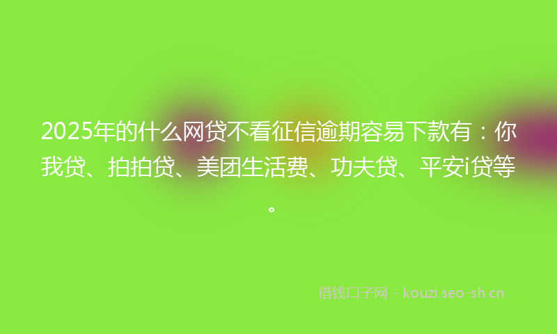 2025年的什么网贷不看征信逾期容易下款有：你我贷、拍拍贷、美团生活费、功夫贷、平安i贷等。