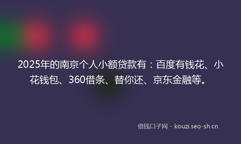 2025年的南京个人小额贷款有：百度有钱花、小花钱包、360借条、替你还、京东金融等。