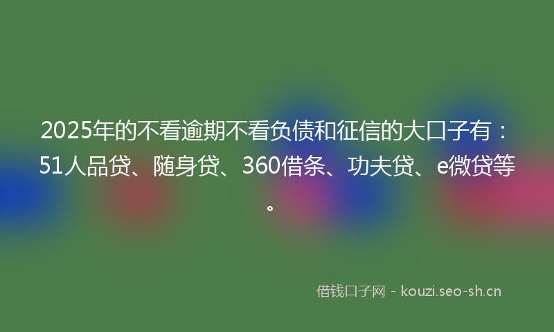 2025年的不看逾期不看负债和征信的大口子有：51人品贷、随身贷、360借条、功夫贷、e微贷等。