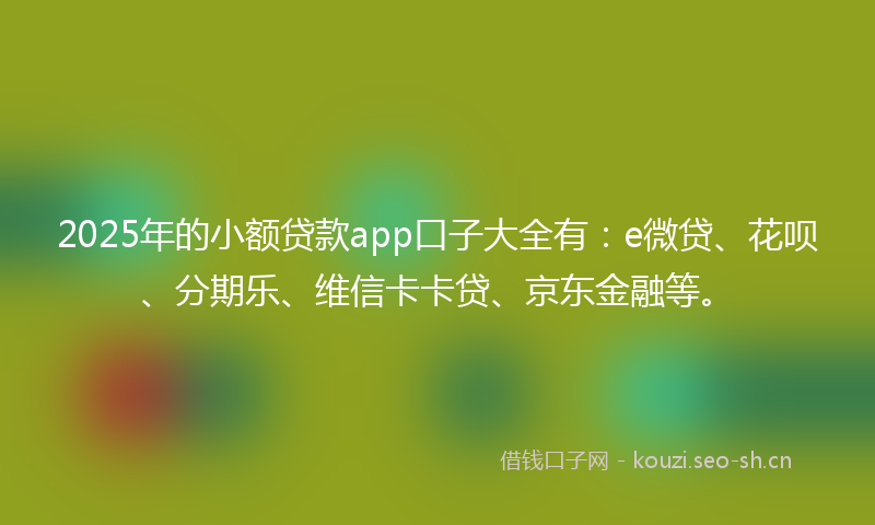 2025年的小额贷款app口子大全有：e微贷、花呗、分期乐、维信卡卡贷、京东金融等。