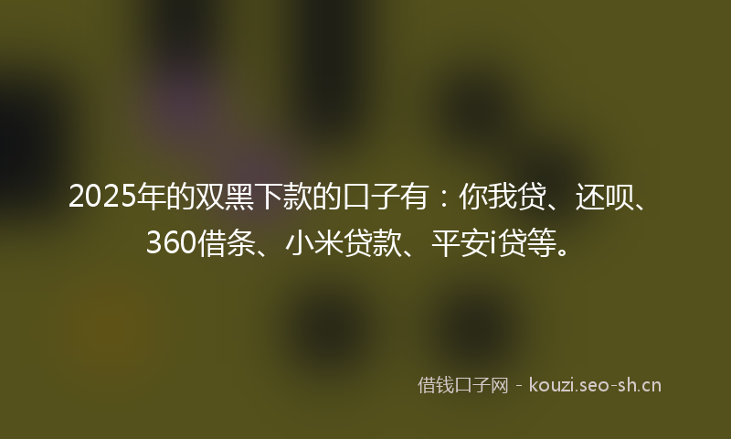 2025年的双黑下款的口子有：你我贷、还呗、360借条、小米贷款、平安i贷等。