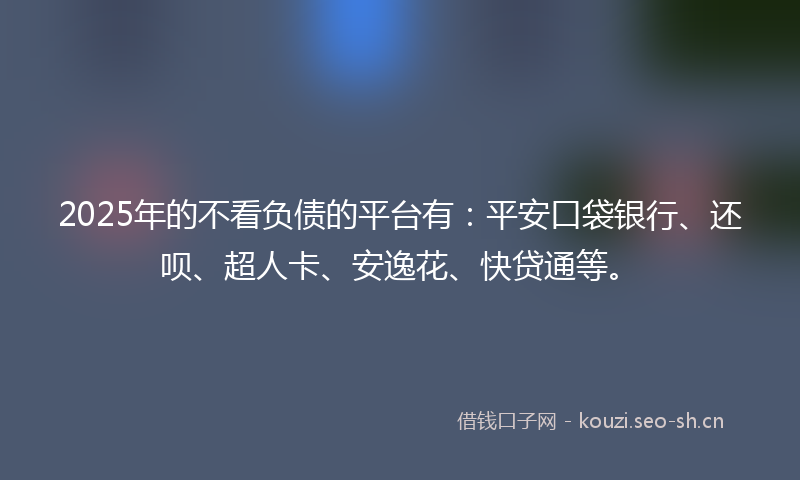 2025年的不看负债的平台有：平安口袋银行、还呗、超人卡、安逸花、快贷通等。
