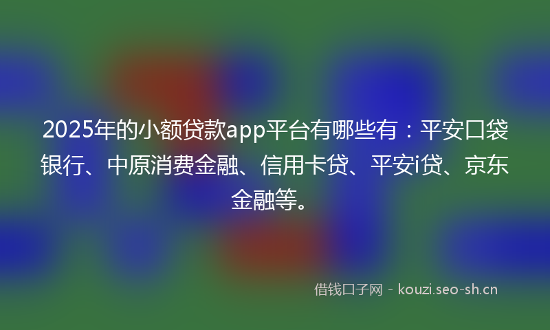 2025年的小额贷款app平台有哪些有：平安口袋银行、中原消费金融、信用卡贷、平安i贷、京东金融等。