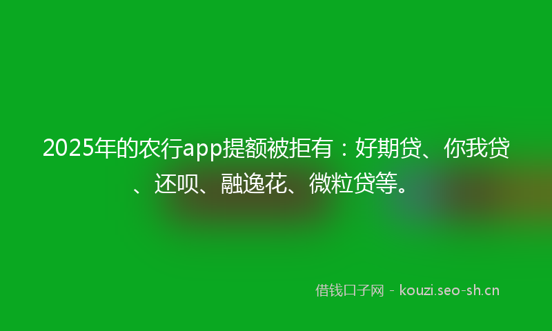 2025年的农行app提额被拒有：好期贷、你我贷、还呗、融逸花、微粒贷等。