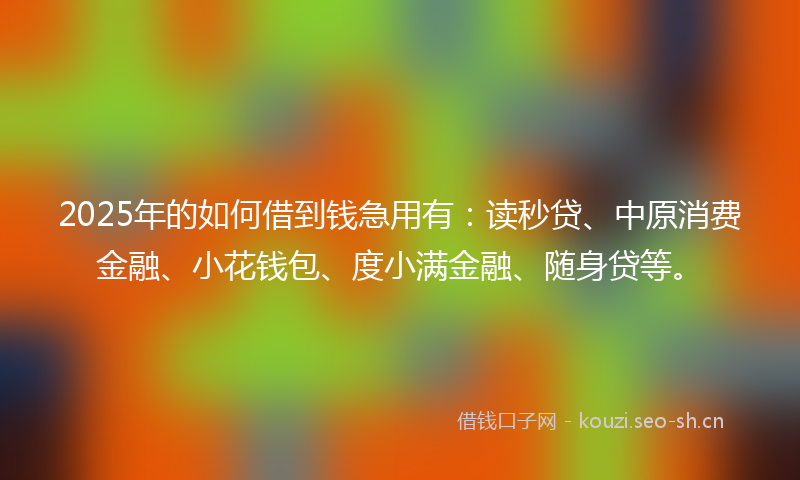 2025年的如何借到钱急用有：读秒贷、中原消费金融、小花钱包、度小满金融、随身贷等。