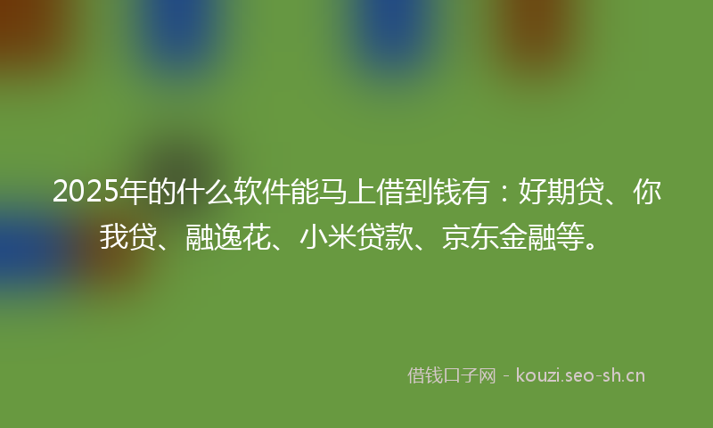 2025年的什么软件能马上借到钱有：好期贷、你我贷、融逸花、小米贷款、京东金融等。