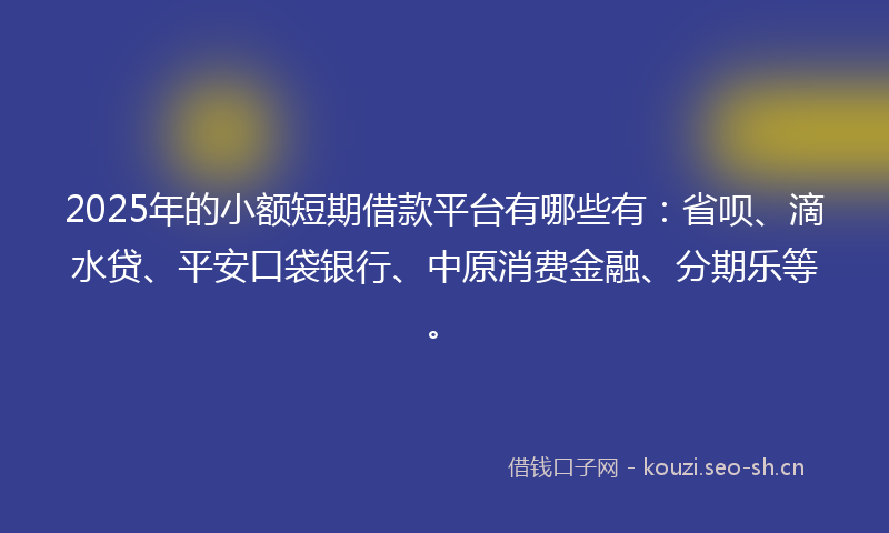 2025年的小额短期借款平台有哪些有：省呗、滴水贷、平安口袋银行、中原消费金融、分期乐等。