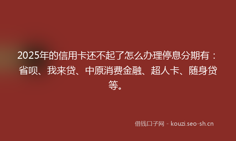 2025年的信用卡还不起了怎么办理停息分期有：省呗、我来贷、中原消费金融、超人卡、随身贷等。