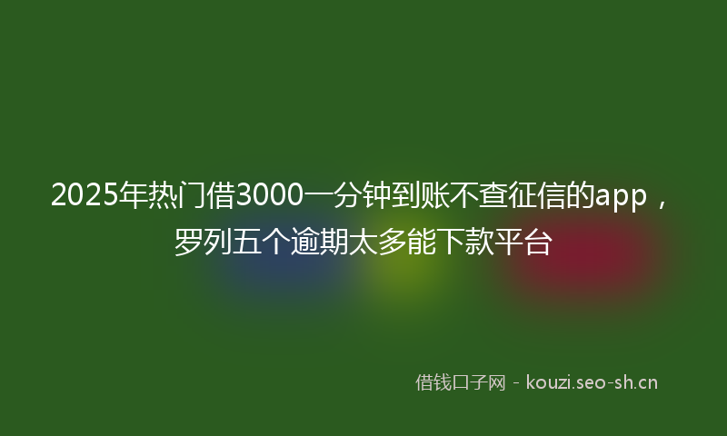 2025年热门借3000一分钟到账不查征信的app，罗列五个逾期太多能下款平台