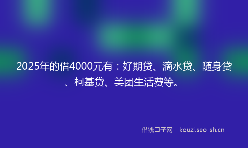 2025年的借4000元有：好期贷、滴水贷、随身贷、柯基贷、美团生活费等。