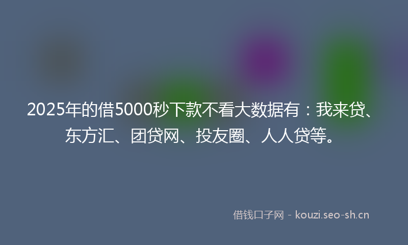 2025年的借5000秒下款不看大数据有：我来贷、东方汇、团贷网、投友圈、人人贷等。