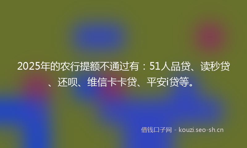 2025年的农行提额不通过有：51人品贷、读秒贷、还呗、维信卡卡贷、平安i贷等。