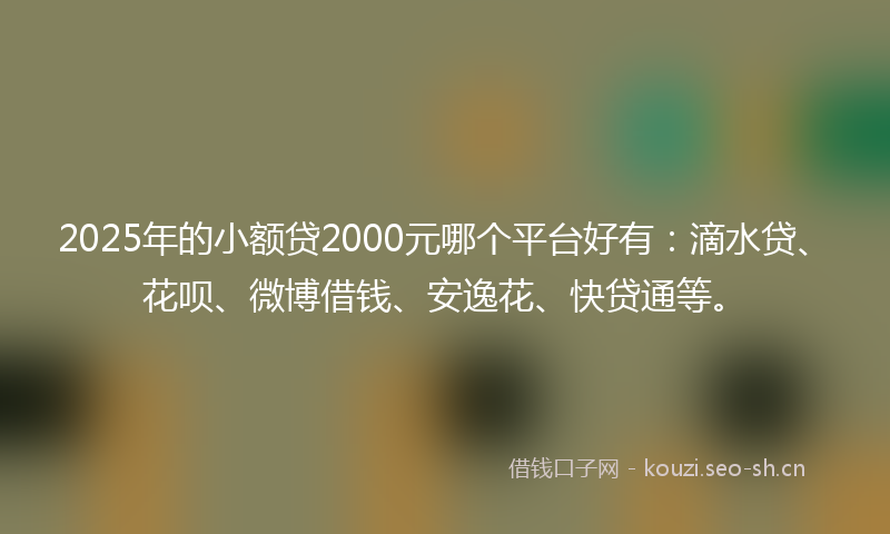 2025年的小额贷2000元哪个平台好有：滴水贷、花呗、微博借钱、安逸花、快贷通等。