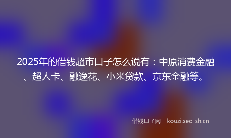 2025年的借钱超市口子怎么说有：中原消费金融、超人卡、融逸花、小米贷款、京东金融等。