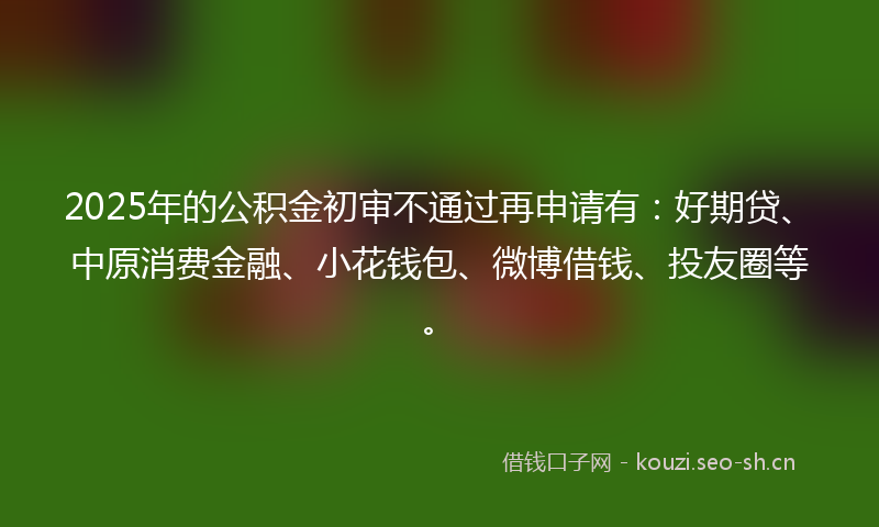 2025年的公积金初审不通过再申请有：好期贷、中原消费金融、小花钱包、微博借钱、投友圈等。