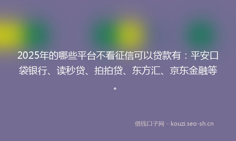 2025年的哪些平台不看征信可以贷款有：平安口袋银行、读秒贷、拍拍贷、东方汇、京东金融等。