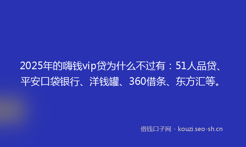 2025年的嗨钱vip贷为什么不过有：51人品贷、平安口袋银行、洋钱罐、360借条、东方汇等。