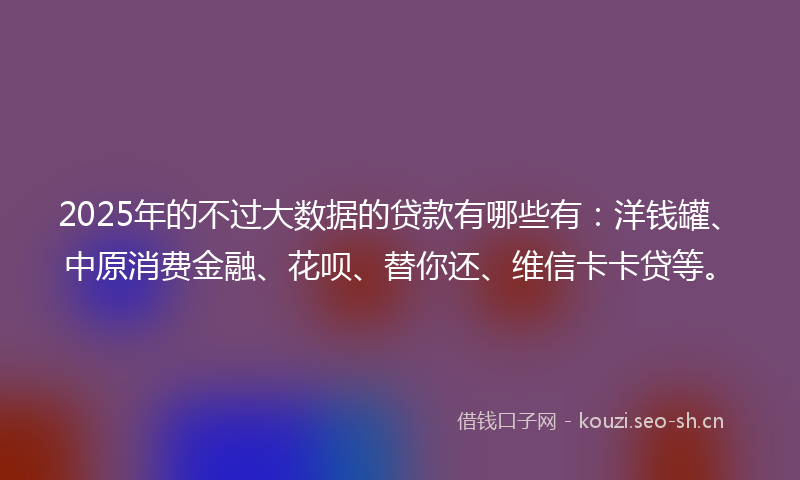 2025年的不过大数据的贷款有哪些有：洋钱罐、中原消费金融、花呗、替你还、维信卡卡贷等。