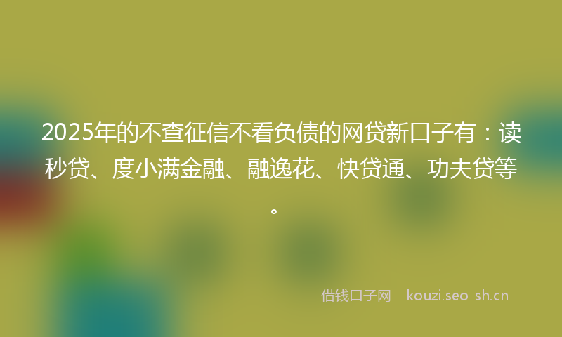 2025年的不查征信不看负债的网贷新口子有：读秒贷、度小满金融、融逸花、快贷通、功夫贷等。