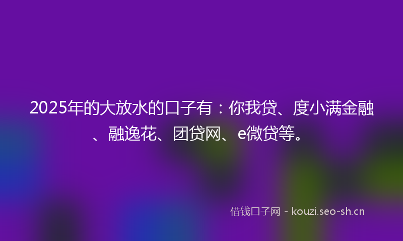 2025年的大放水的口子有：你我贷、度小满金融、融逸花、团贷网、e微贷等。