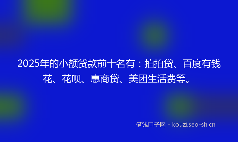 2025年的小额贷款前十名有：拍拍贷、百度有钱花、花呗、惠商贷、美团生活费等。