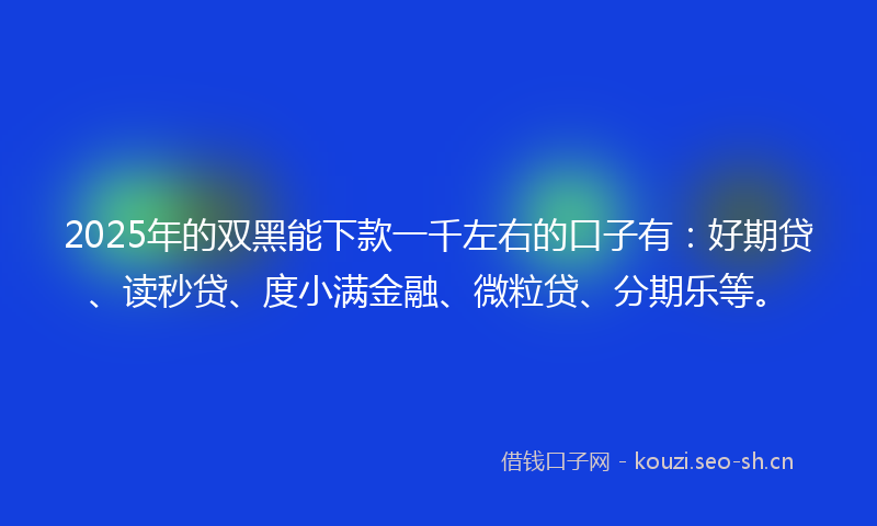 2025年的双黑能下款一千左右的口子有：好期贷、读秒贷、度小满金融、微粒贷、分期乐等。