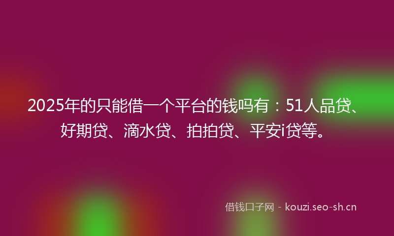 2025年的只能借一个平台的钱吗有：51人品贷、好期贷、滴水贷、拍拍贷、平安i贷等。