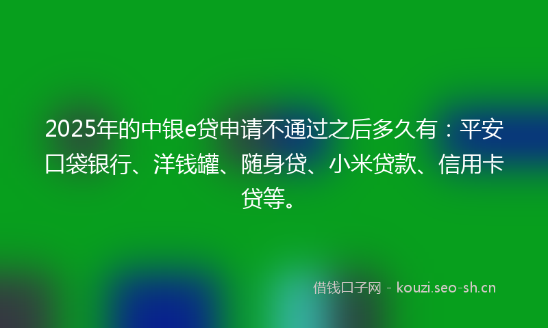 2025年的中银e贷申请不通过之后多久有：平安口袋银行、洋钱罐、随身贷、小米贷款、信用卡贷等。