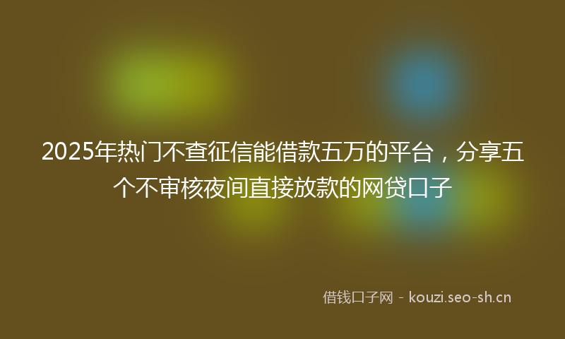 2025年热门不查征信能借款五万的平台，分享五个不审核夜间直接放款的网贷口子