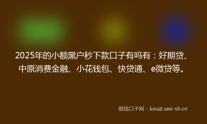 2025年的小额黑户秒下款口子有吗有：好期贷、中原消费金融、小花钱包、快贷通、e微贷等。