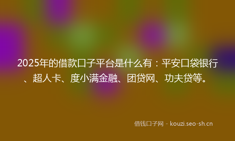 2025年的借款口子平台是什么有：平安口袋银行、超人卡、度小满金融、团贷网、功夫贷等。