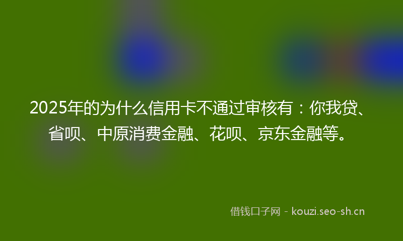 2025年的为什么信用卡不通过审核有：你我贷、省呗、中原消费金融、花呗、京东金融等。