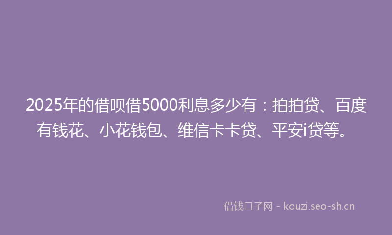2025年的借呗借5000利息多少有：拍拍贷、百度有钱花、小花钱包、维信卡卡贷、平安i贷等。