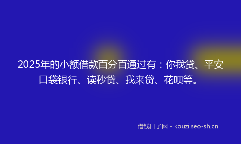 2025年的小额借款百分百通过有：你我贷、平安口袋银行、读秒贷、我来贷、花呗等。