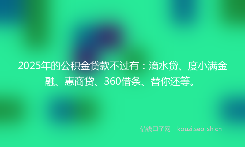 2025年的公积金贷款不过有：滴水贷、度小满金融、惠商贷、360借条、替你还等。